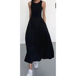 NWT Commense Womens Black Sleeveless Maxi Dress With Pockets ~Size Medium